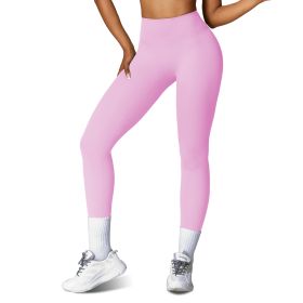 Women\'s High Waist Workout Leggings Tummy Control Compression Yoga Tight Pants Gym Pants Athletic Running Leggings with 25In Inseam No Front Seam (Option: LeggingsPinkL)