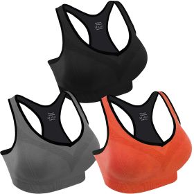 3 Packs Women Padded Sports Bras Yoga Fitness Push up Bra Female Top for Gym Running Workout Training (Option: BraBKGYOE2XL)