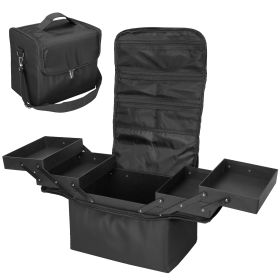 4 Layer Foldable Tray Makeup Cosmetic Train Case Portable Multilayer Makeup Organizer Suitcase Carrier Handbag Toiletry Box Bag With Adjustable Should (Option: CosmeticBoxBlack)