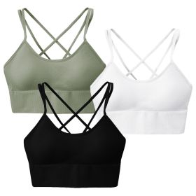 3Packs Women Cross Back Sport Bras Padded Strappyedium Support Bras Sexy©tness!nk Tops with Removable Pads for Gym Yoga Workout Running (Option: BraGNBKWHL)