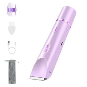 2 In 1 Bikini Trimmer for Women Dual Head Cordless Body Shaver IPX7 Waterproof Rechargeable Pubic Hair Razor Wet And Dry Use for Bikini Underarm Leg A (Option: ElectricShaverPurple)