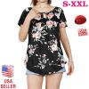 Women Summer Shirts Tops Loose Short Sleeve T Shirts Casual Floral Printed Button Shirts Blouse S-XXL