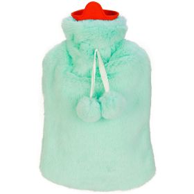 2L Hot Water Bottle w/ Plush Cover Classic Natural Rubber Hot Water Bag Feet Warmer¯r Pain Relief Hot Compress Heat Therapy Warm Neck Shoulders (Option: HotWaterBottleGreen)