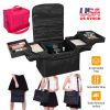 4 Layer Foldable Tray Makeup Cosmetic Train Case Portable Multilayer Makeup Organizer Suitcase Carrier Handbag Toiletry Box Bag With Adjustable Should