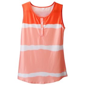 Women Tie-dye Sleeveless Tank Tops Summer Loose T Shirts Tops Button Down Shirts Vest Blouse Plus Size (Option: PlusShirtXLOrange)