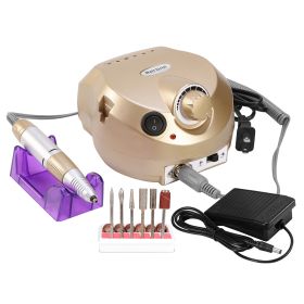 Acrylic Nail Drill Machine 25000RPM Electric Handpiece Glazing w/6 Bits Cuticle Grinder Manicure Pedicure Polishing File Kit for Nail Art (Option: NailArtDrillGoldUK)